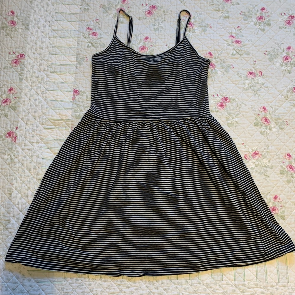 Striped black and white spaghetti strap dress.
